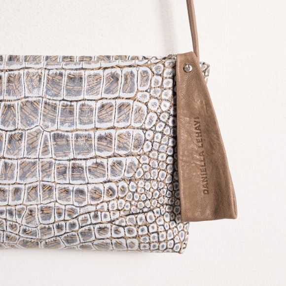 DANIELLA LEHAVI • Vega Small Clutch Crocodile Print Leather Bag Purse Crossbody - Picture 3 of 6